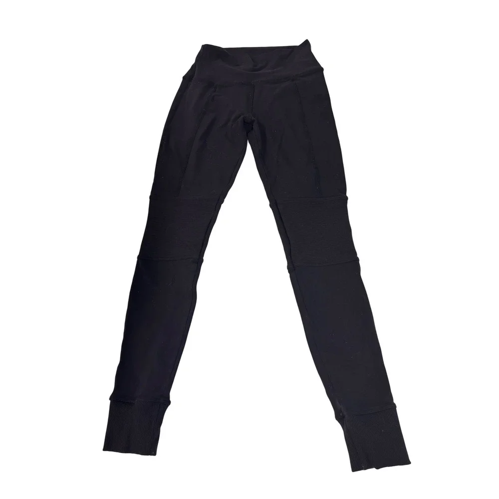 Alo Yoga Moto Leggings Black High Waisted Ribbed Activewear Womens Size XS